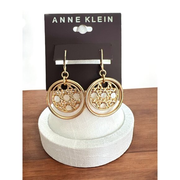 Anne Klein 2" Gold Tone Dangle/Drop Leverback Earrings-NWT - Picture 1 of 1